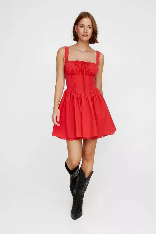 Corset Lace Trim Skater Mini Dress